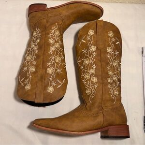Brown Floral Embroidered Women's Cowboy Boots